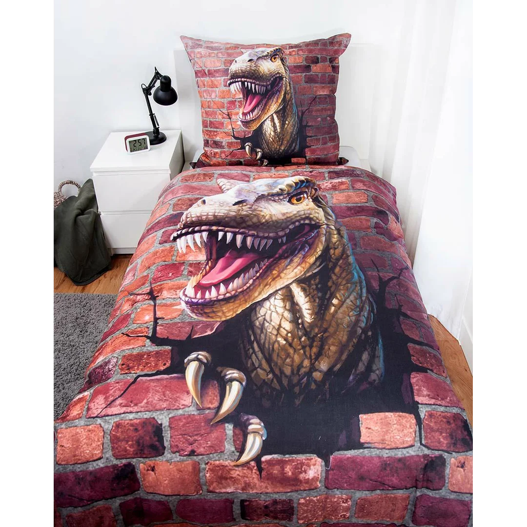 Pościel bawełniana 140x200 Dino 3D brązowa poszewka 70x90 H24 — zdjęcie 2