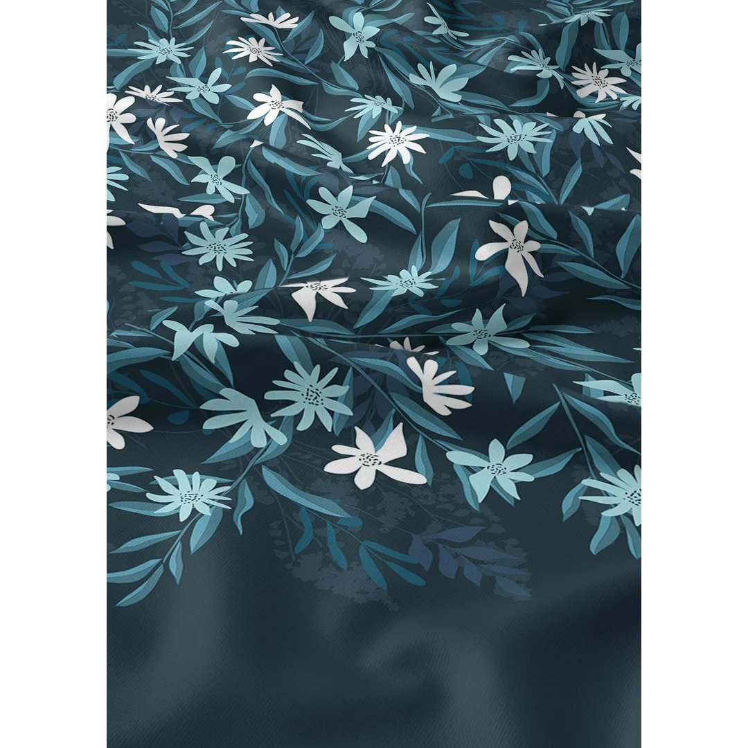 Pościel bawełniana 140x200 granatowa w turkusowo-białe kwiaty - 5935 A - Botanic Calm — zdjęcie 3
