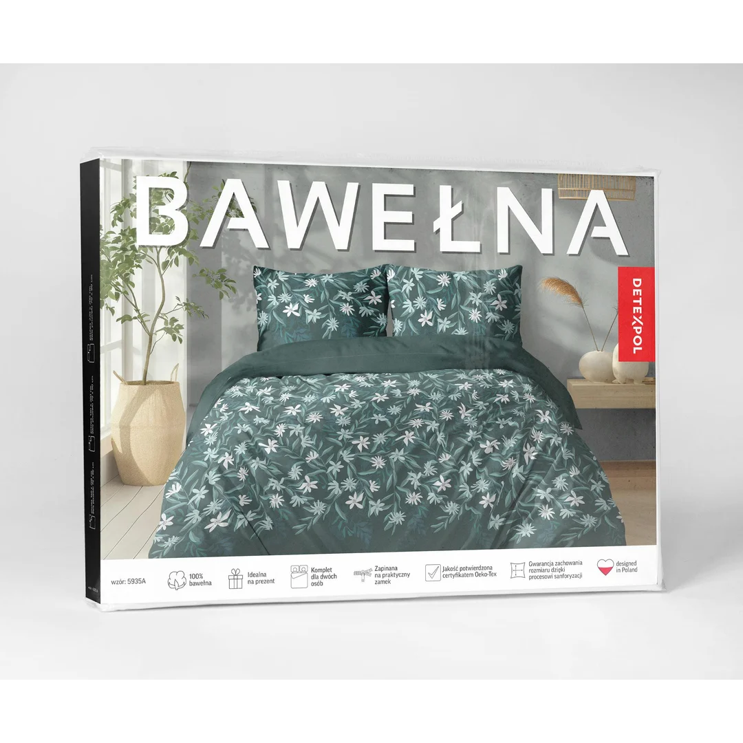 Pościel bawełniana 140x200 granatowa w turkusowo-białe kwiaty - 5935 A - Botanic Calm — zdjęcie 4