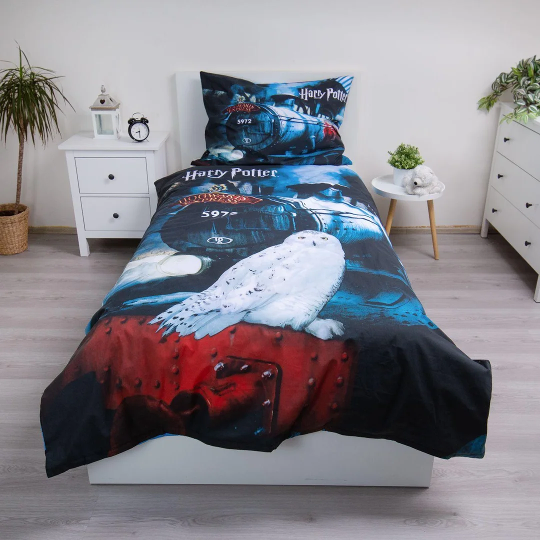 Pościel bawełniana 140x200 Harry Potter Hogwarts Express niebieska poszewka 70x90 JF24 — zdjęcie 2