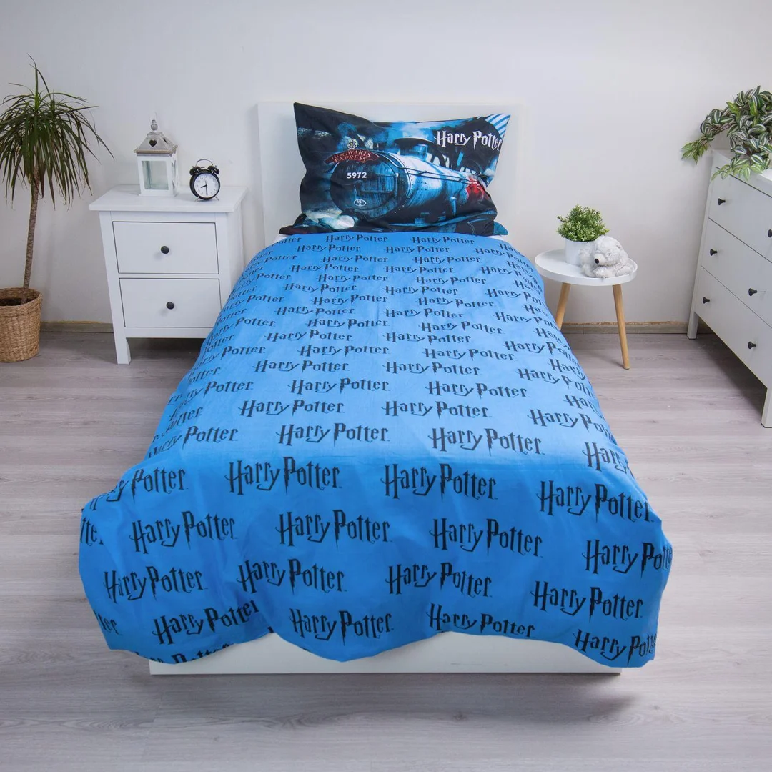Pościel bawełniana 140x200 Harry Potter Hogwarts Express niebieska poszewka 70x90 JF24 — zdjęcie 3