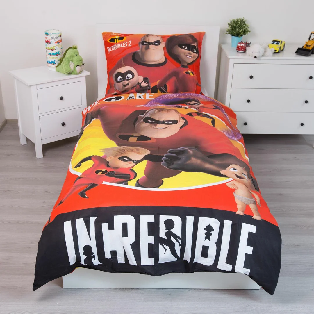 Pościel bawełniana 140x200 Incredibles czerwona poszewka 70x90 JF24 — zdjęcie 2
