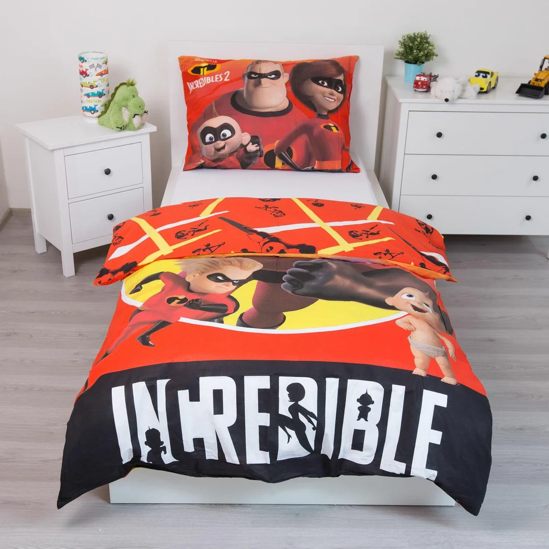 Pościel bawełniana 140x200 Incredibles czerwona poszewka 70x90 JF24 — zdjęcie 3