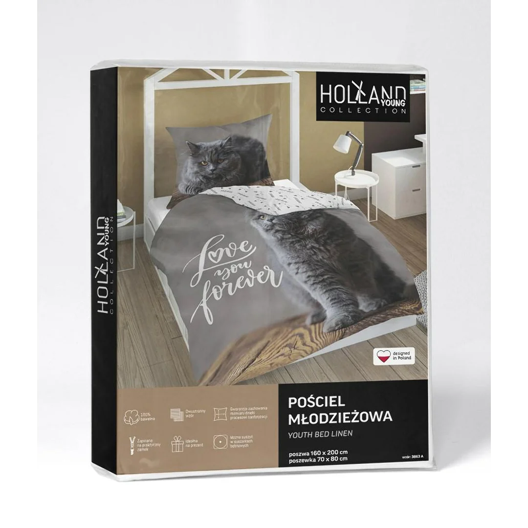 Pościel bawełniana 140x200 kotek szary 3863 A poszewka 70x80 panelowa 92 — zdjęcie 4