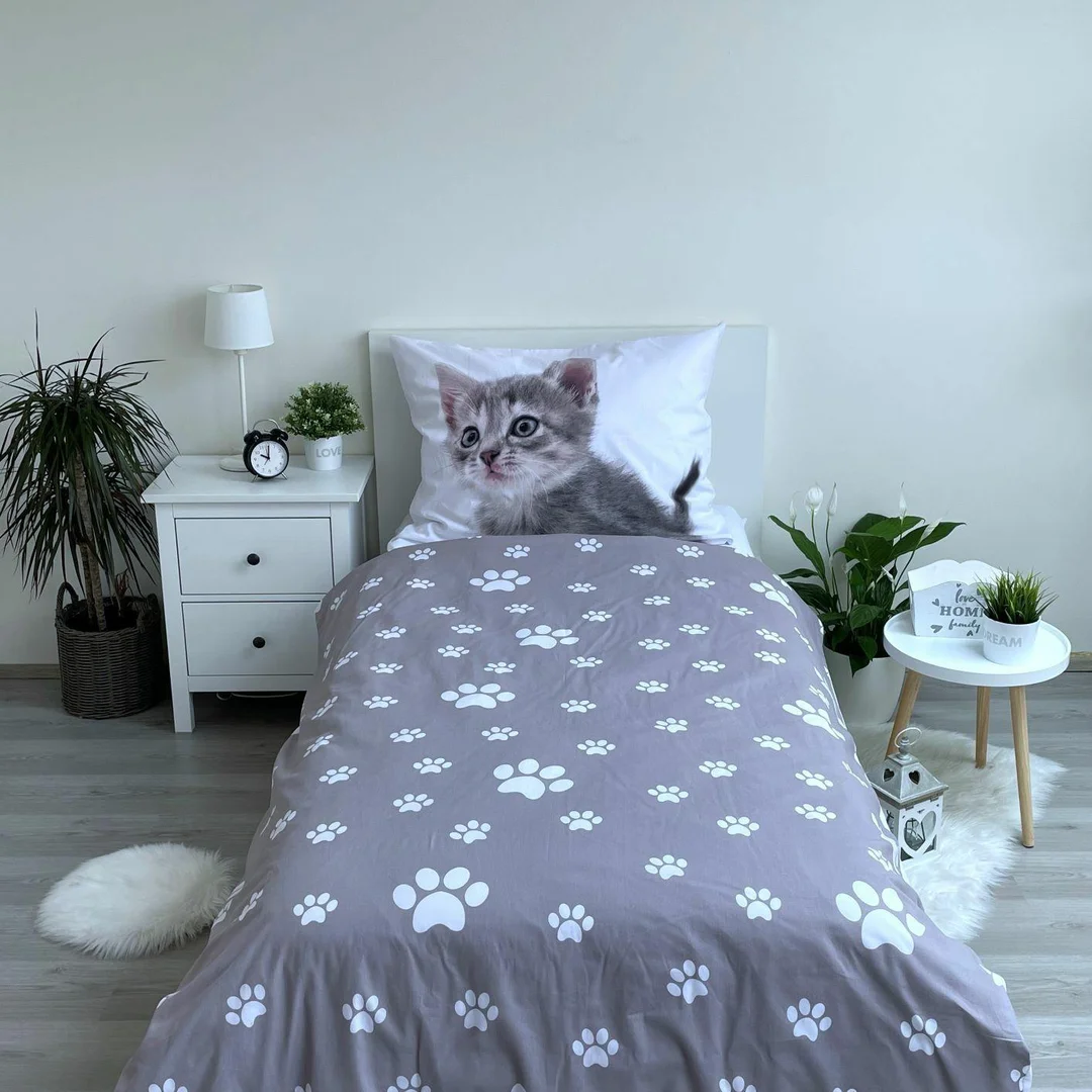 Pościel bawełniana 140x200 Kotki kotek kot szary 6572 poszewka 70x90 — zdjęcie 5