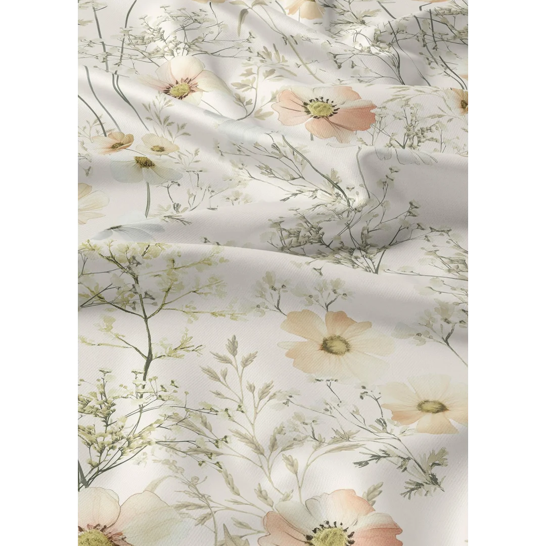 Pościel bawełniana 140x200 kremowa w pastelowe kwiaty polne - 5939 B - Botanic Calm — zdjęcie 3
