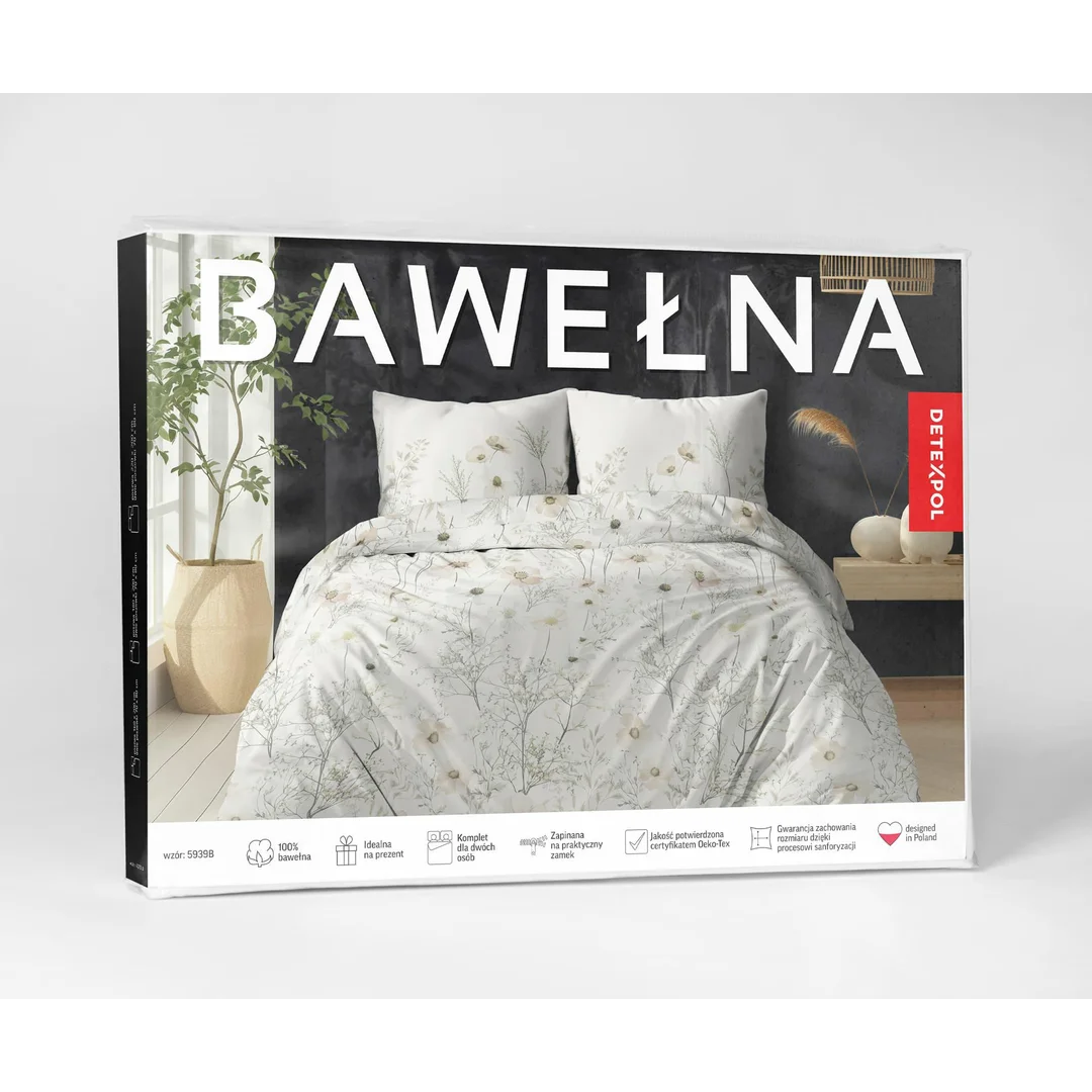 Pościel bawełniana 140x200 kremowa w pastelowe kwiaty polne - 5939 B - Botanic Calm — zdjęcie 4