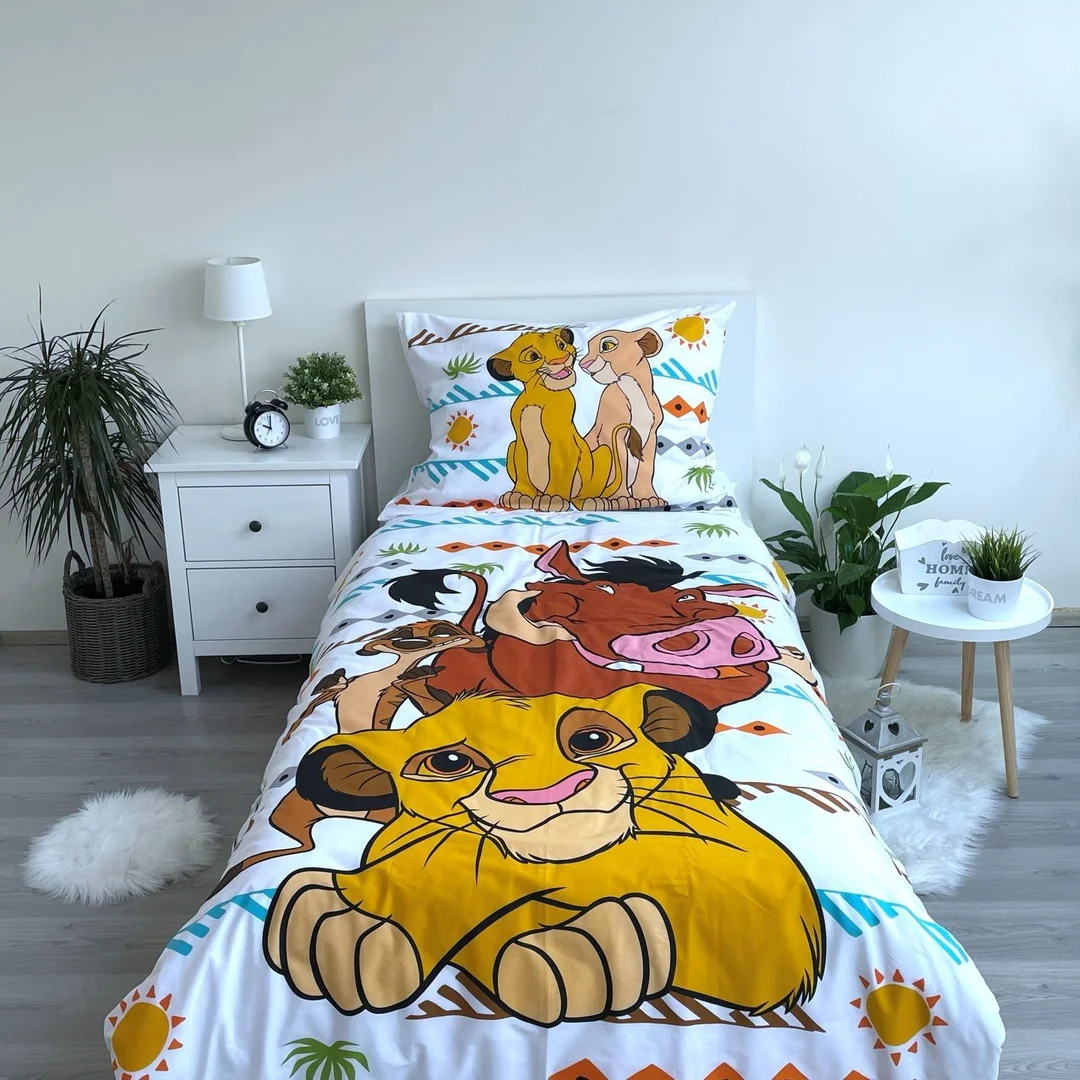 Pościel bawełniana 140x200 Król lew "Africa" biała żółta kolorowa poszewka 70x90 JF 02 — zdjęcie 2