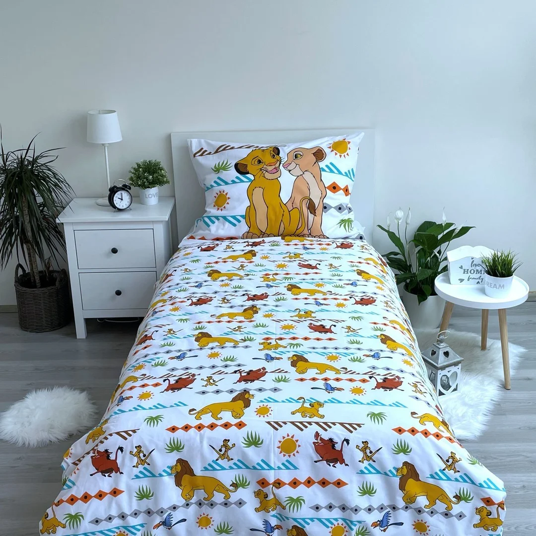 Pościel bawełniana 140x200 Król lew "Africa" biała żółta kolorowa poszewka 70x90 JF 02 — zdjęcie 3