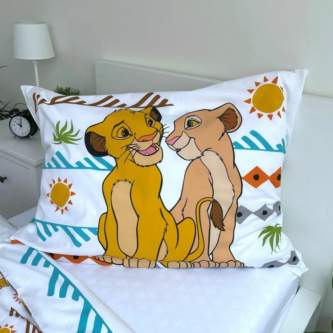 Pościel bawełniana 140x200 Król lew "Africa" biała żółta kolorowa poszewka 70x90 JF 02 — zdjęcie 5