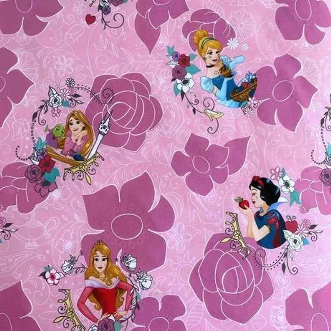 Pościel bawełniana 140x200 Księżniczki 6763 Princess Kopciuszek Śnieżka Aurora Bella różowa poszewka 70x90 — zdjęcie 2