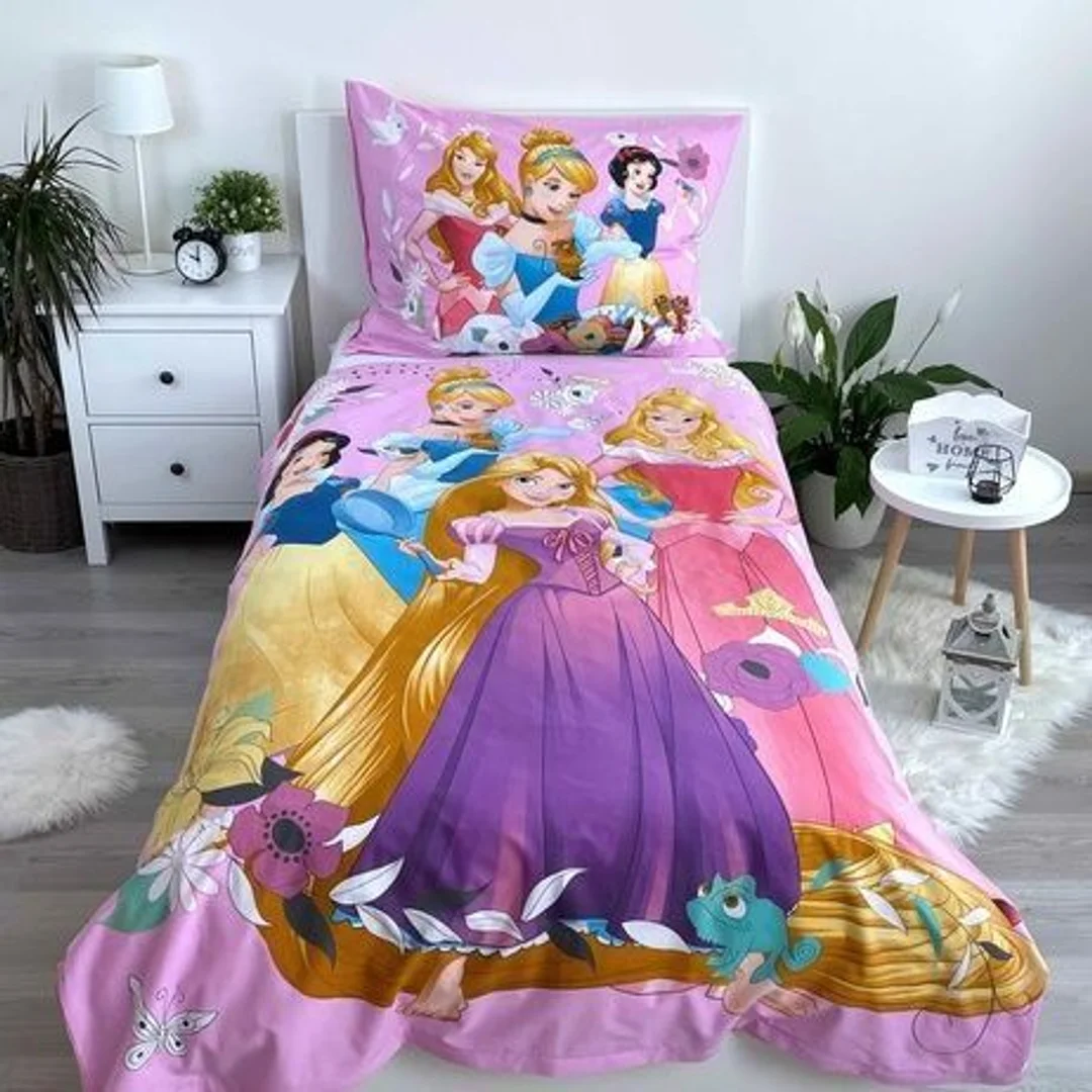 Pościel bawełniana 140x200 Księżniczki 6763 Princess Kopciuszek Śnieżka Aurora Bella różowa poszewka 70x90 — zdjęcie 5