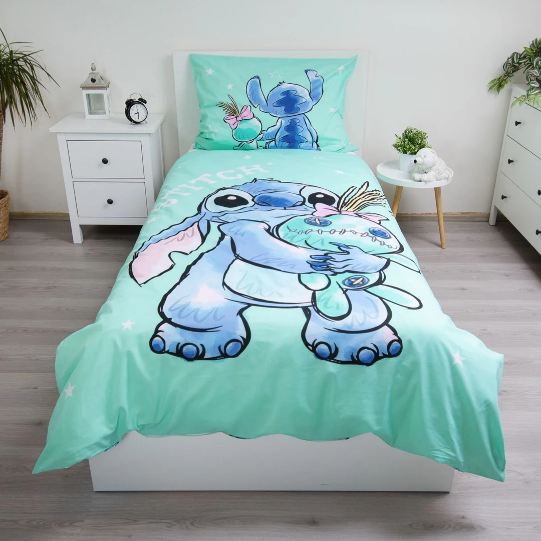 Pościel bawełniana 140x200 Lilo and Stitch Buddies miętowa poszewka 70x90 JF24 — zdjęcie 2