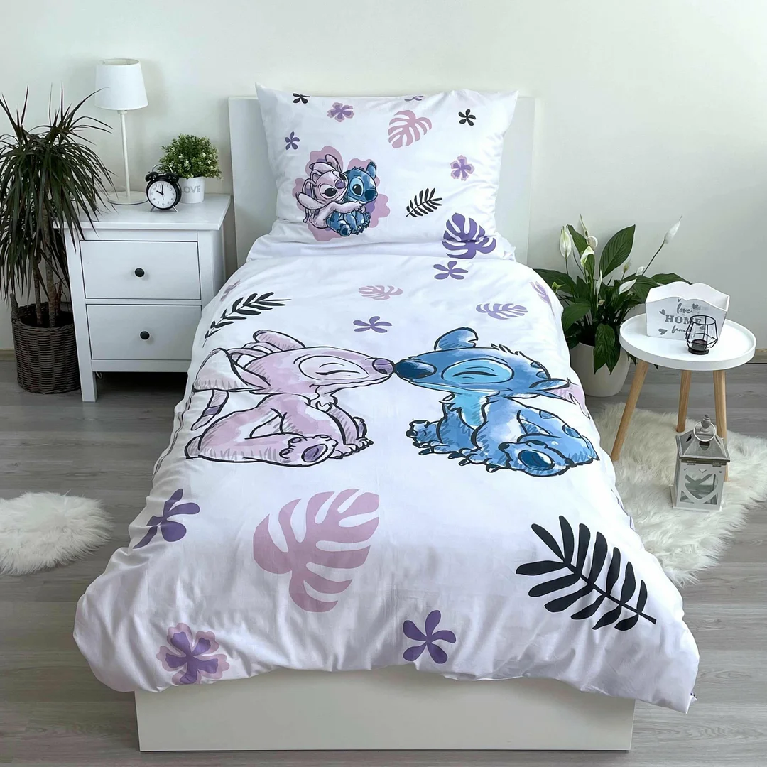 Pościel bawełniana 140x200 Lilo i Stitch biała fioletowa poszewka 50x70 August 23 — zdjęcie 2
