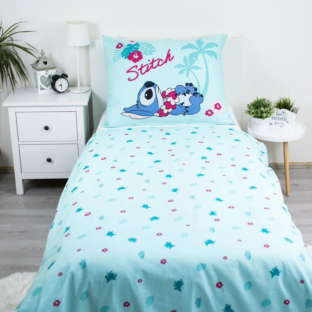 Pościel bawełniana 140x200 Lilo i Stitch Hawaii miętowa poszewka 70x90 JF24 — zdjęcie 3