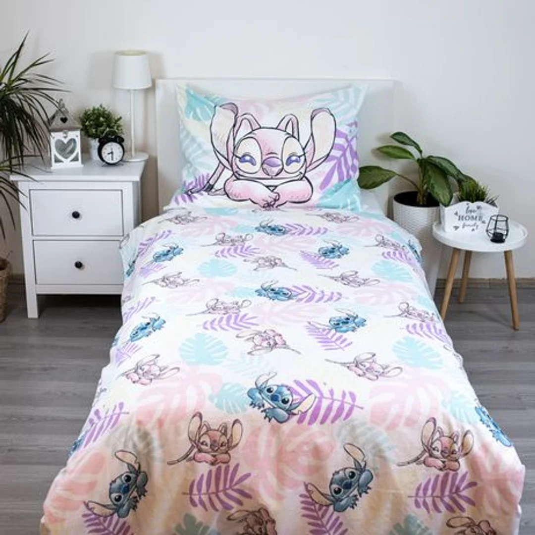 Pościel bawełniana 140x200 Lilo i Stitch liście pastelowa kolorowa poszewka 70x90 JF24 — zdjęcie 3