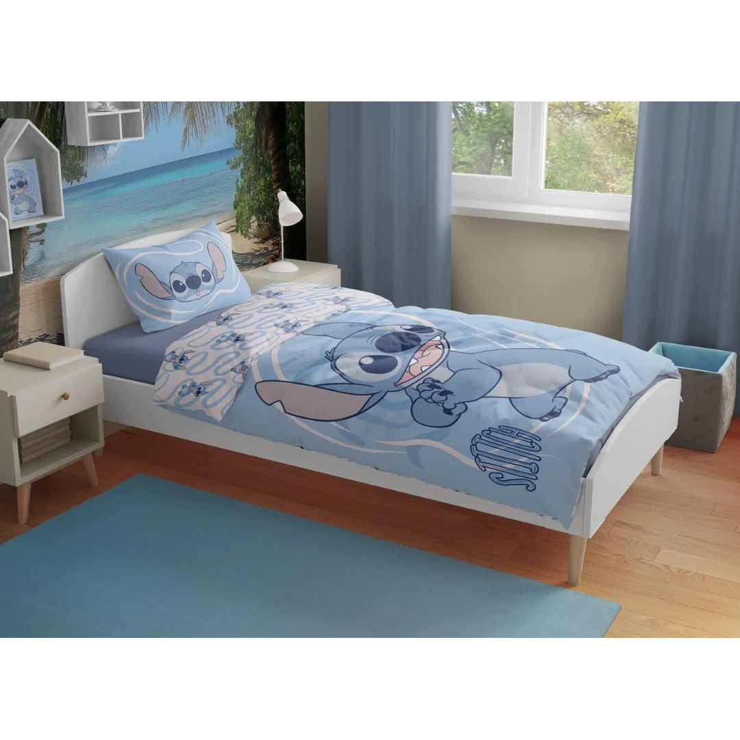 Pościel bawełniana 140x200 Lilo i Stitch niebieska 002 poszewka 70x90 Faro — zdjęcie 3