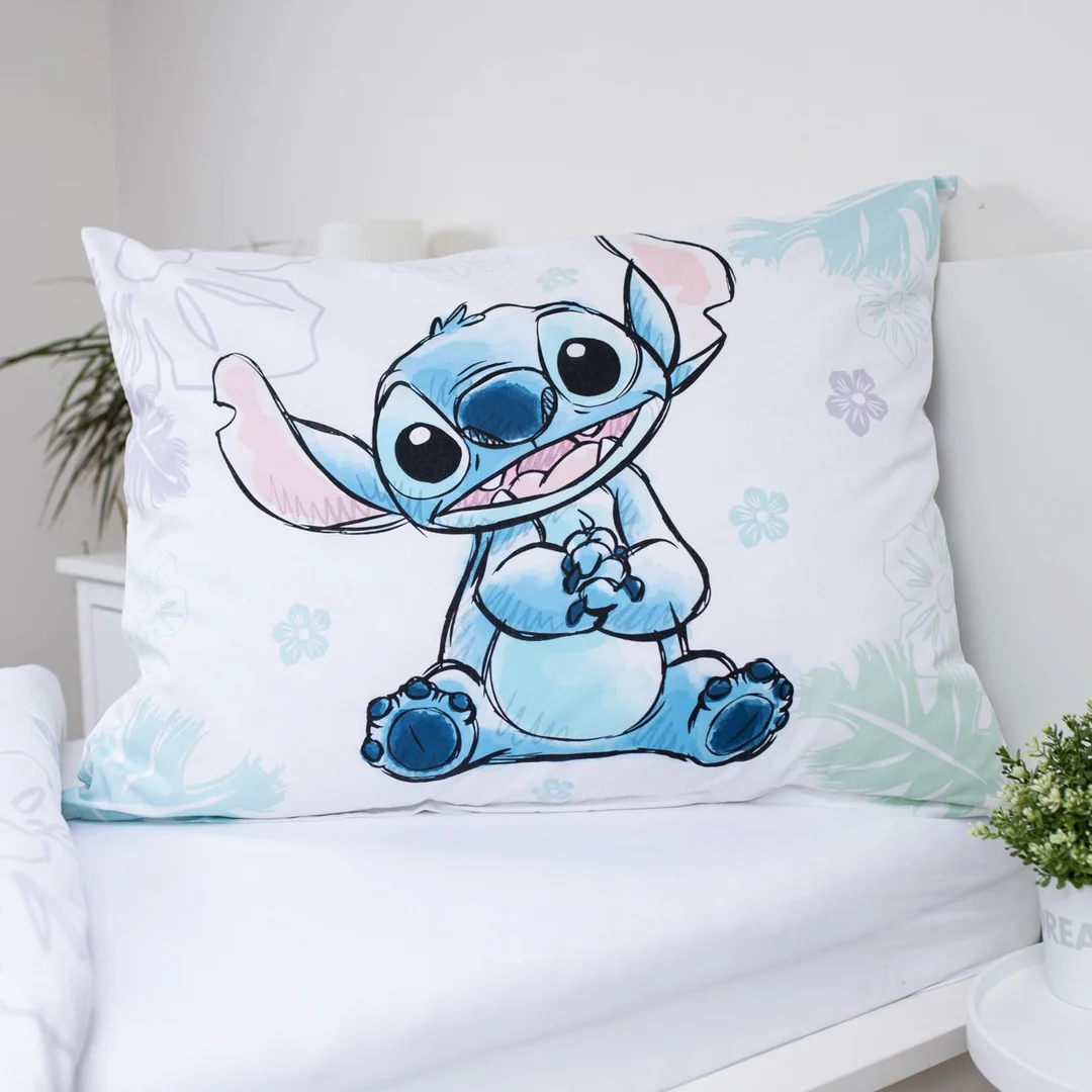 Pościel bawełniana 140x200 Lilo I Stitch Ohana biała niebieska poszewka 70x90 Jf24 — zdjęcie 4