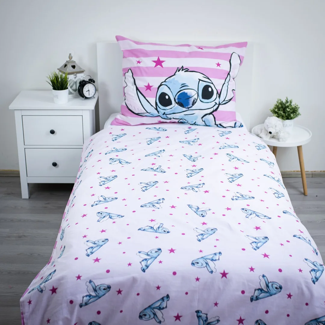Pościel bawełniana 140x200 Lilo i Stitch różowa gwiazdy JF24 — zdjęcie 2