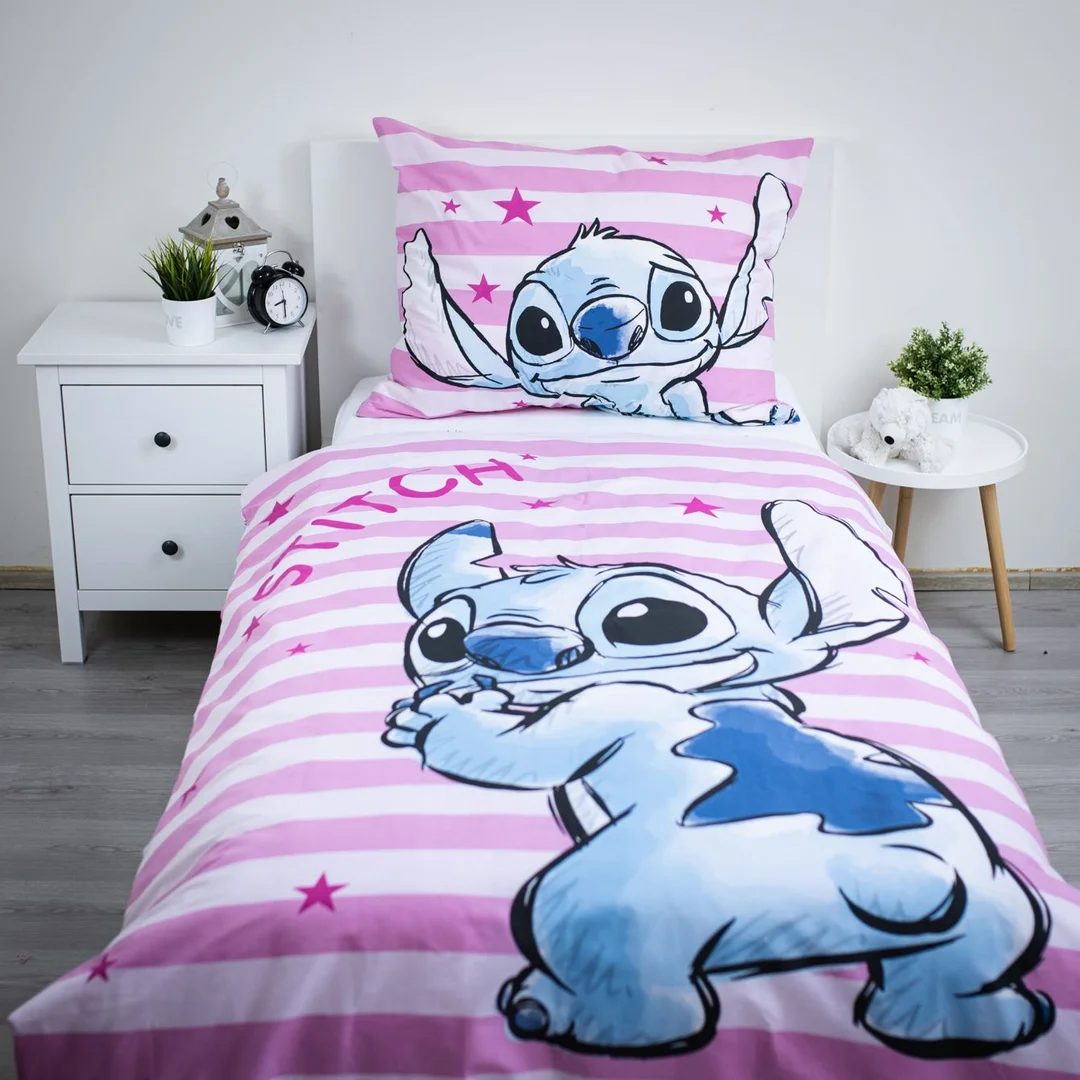 Pościel bawełniana 140x200 Lilo i Stitch różowa gwiazdy JF24 — zdjęcie 3