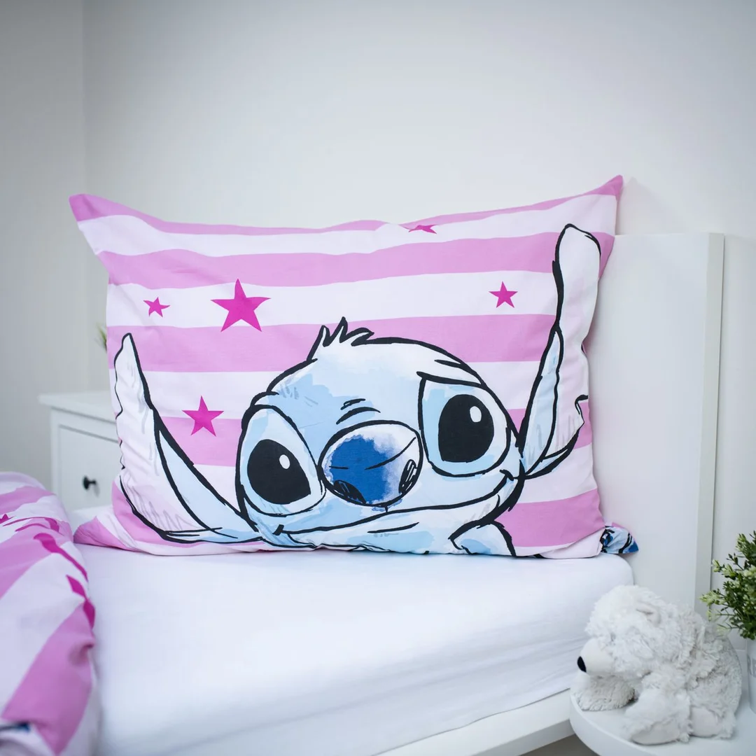 Pościel bawełniana 140x200 Lilo i Stitch różowa gwiazdy JF24 — zdjęcie 4