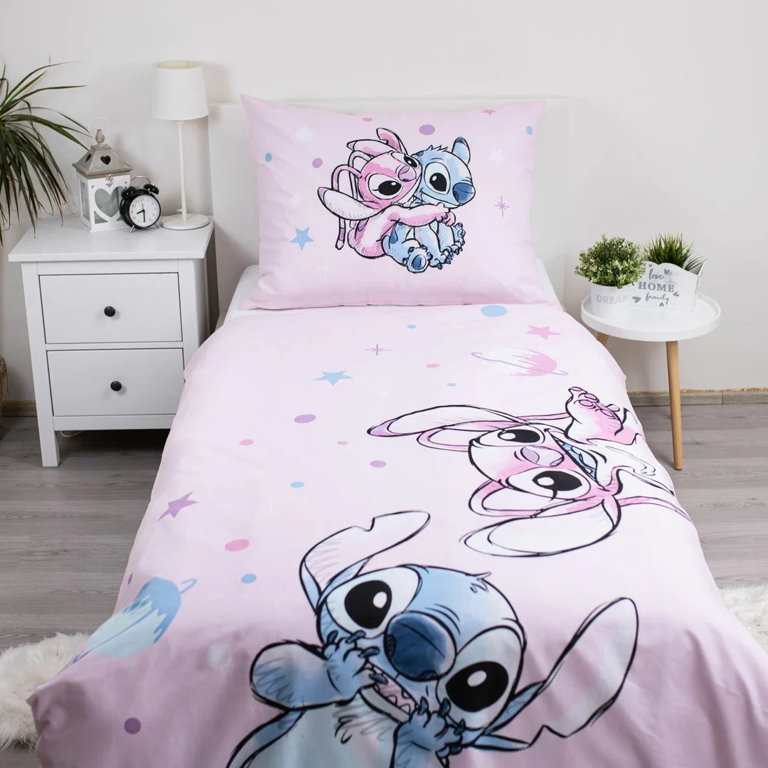 Pościel bawełniana 140x200 Lilo i Stitch Universe różowa poszewka 70x90 JF24 — zdjęcie 2