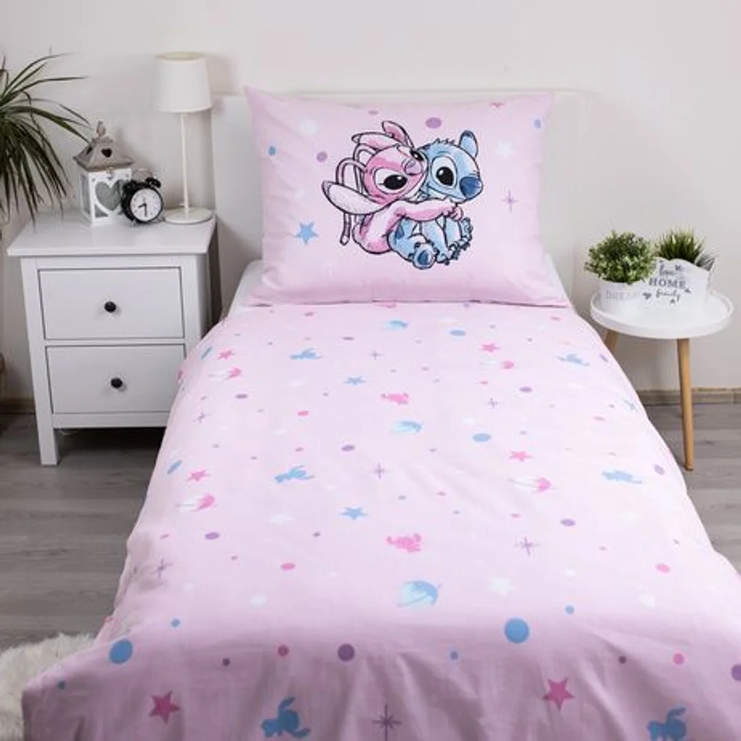 Pościel bawełniana 140x200 Lilo i Stitch Universe różowa poszewka 70x90 JF24 — zdjęcie 3