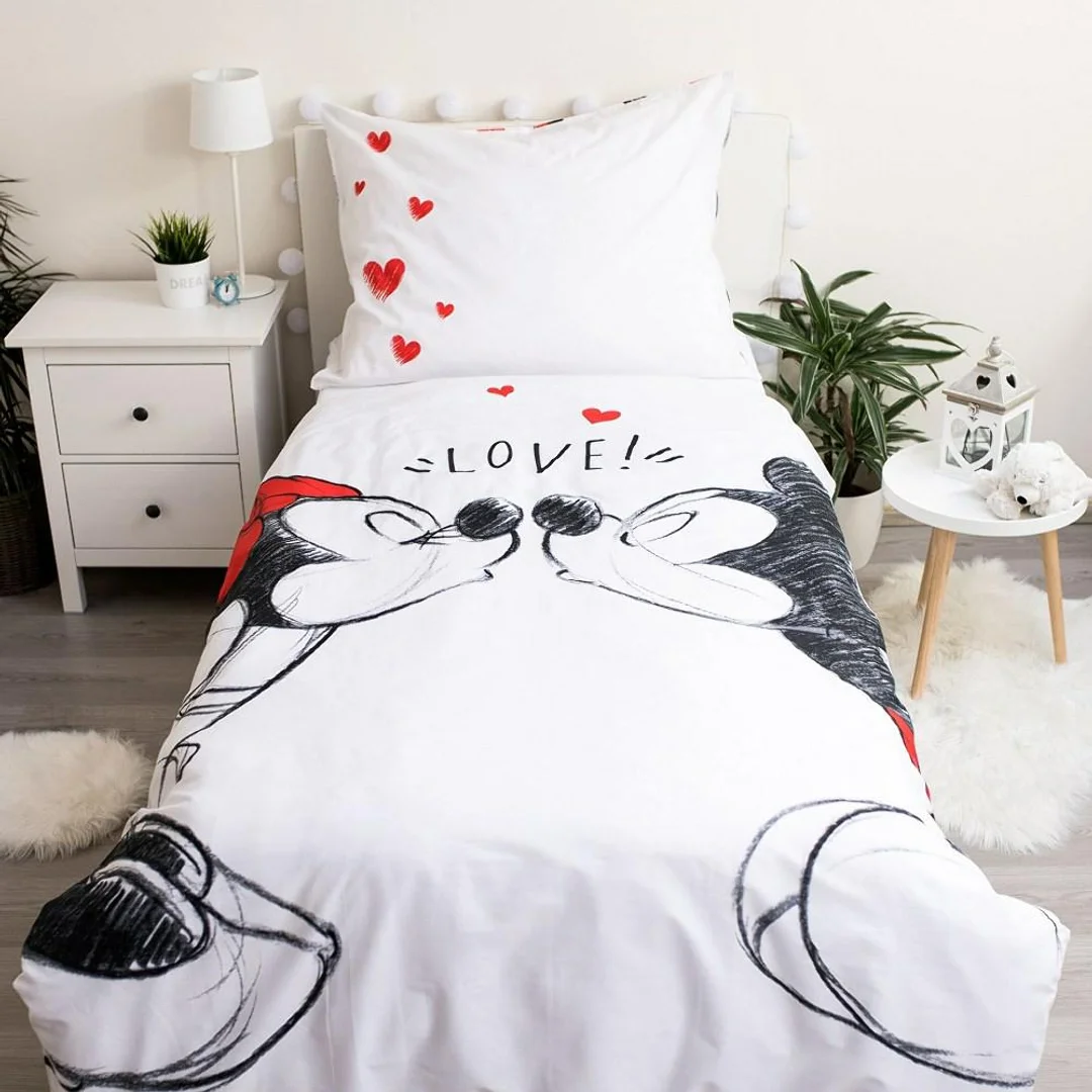 Pościel bawełniana 140x200 Miki i Mini Love 04 poszewka 70x90 — zdjęcie 2