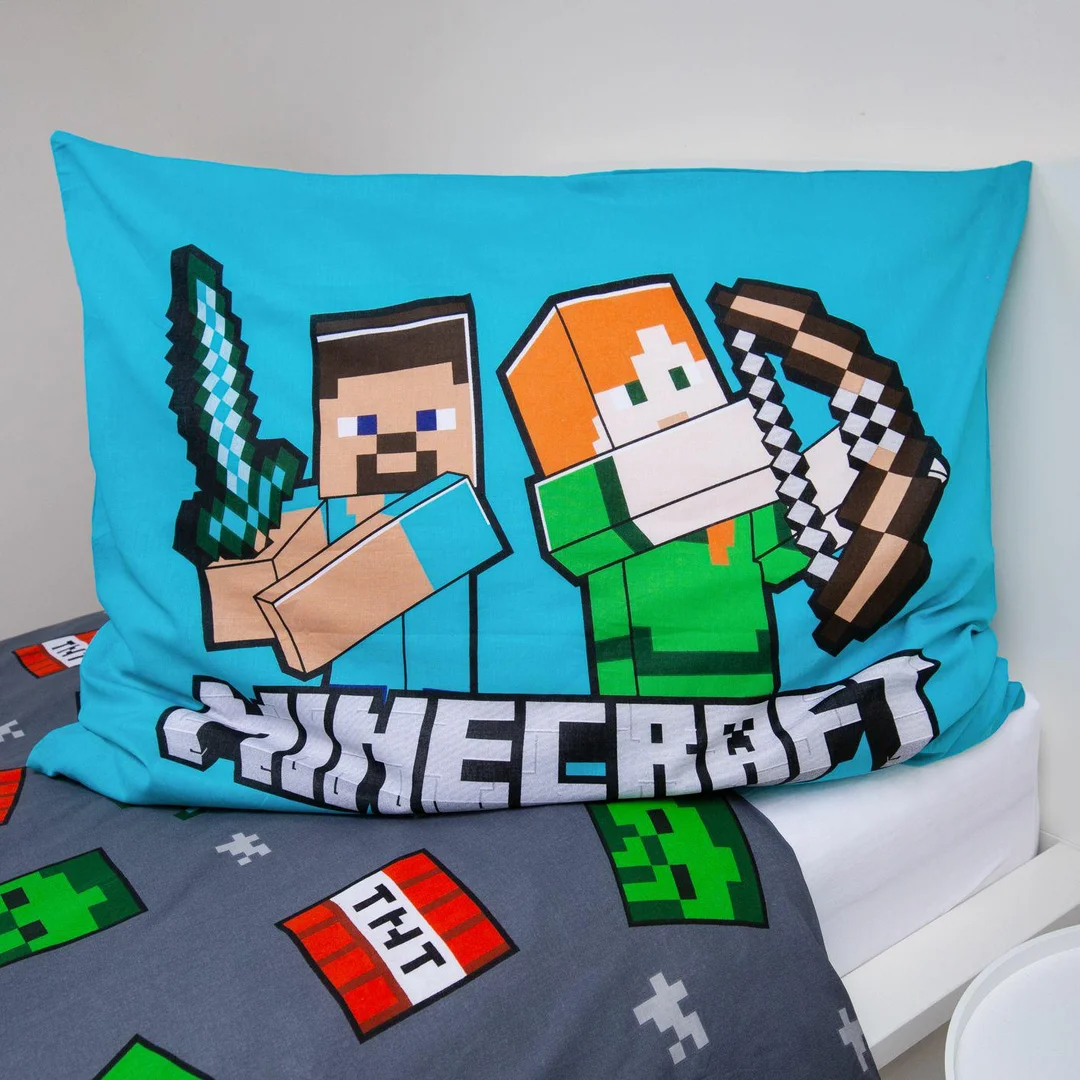 Pościel bawełniana 140x200 Minecraft "We Got This" niebieska poszewka 70x90 — zdjęcie 2