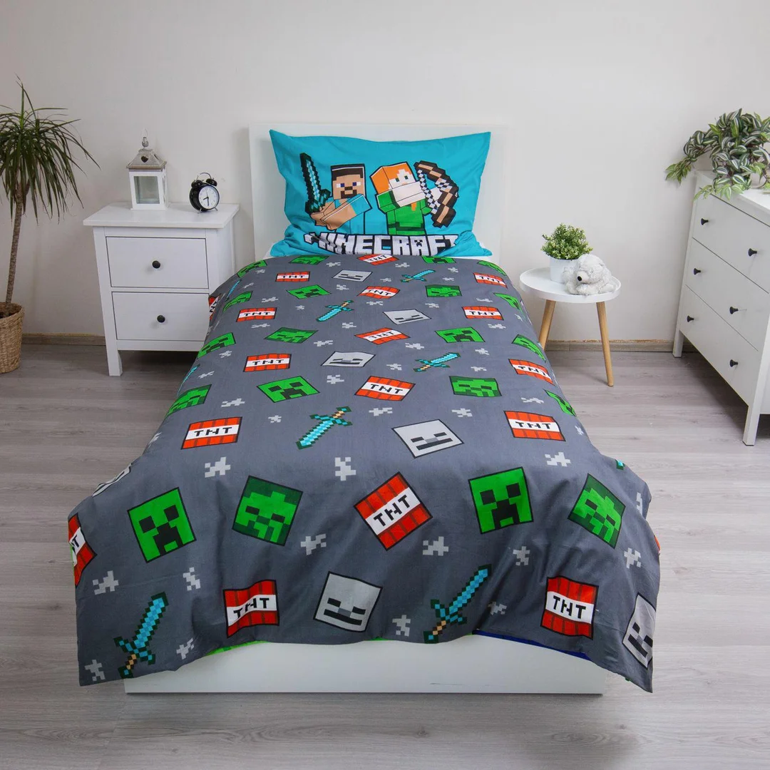 Pościel bawełniana 140x200 Minecraft "We Got This" niebieska poszewka 70x90 — zdjęcie 3