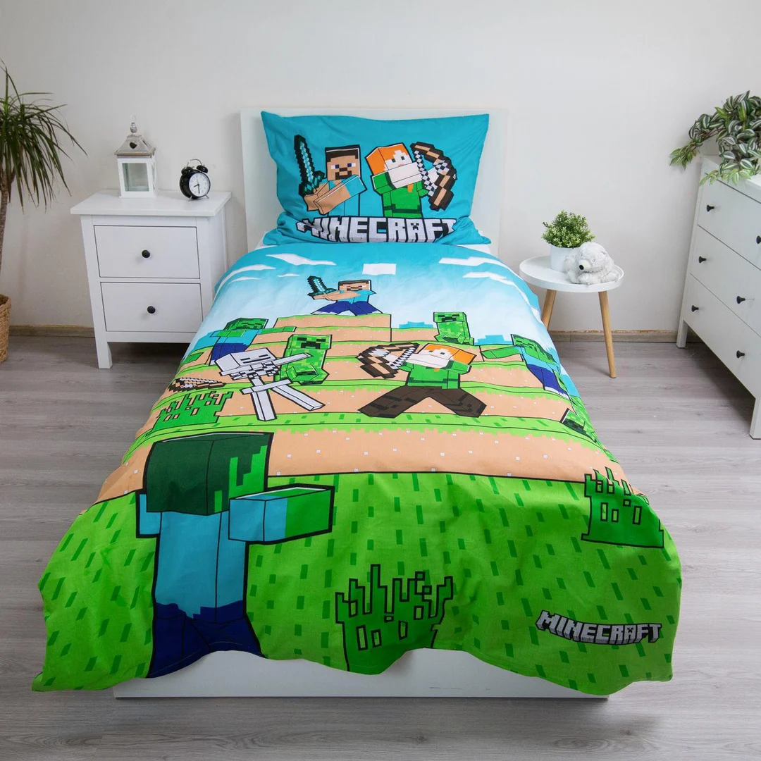 Pościel bawełniana 140x200 Minecraft "We Got This" niebieska poszewka 70x90 — zdjęcie 4
