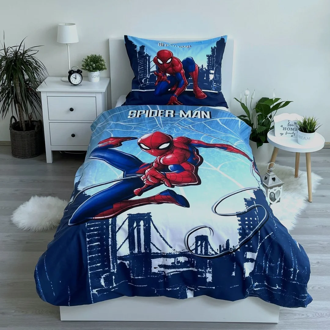 Pościel bawełniana 140x200 Spider-man człowiek pająk niebieska poszewka 70x90 JF 02 — zdjęcie 2