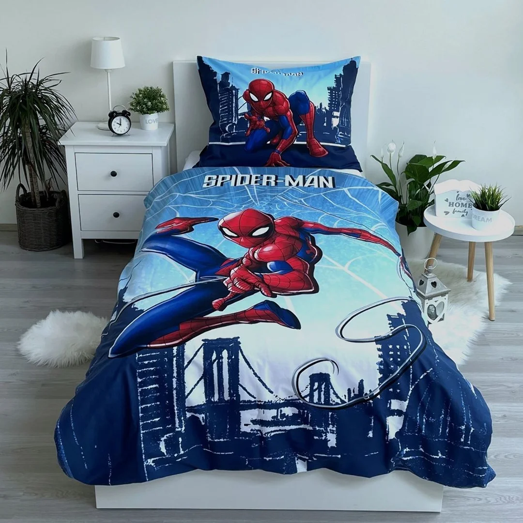 Pościel bawełniana 140x200 Spider-man niebieska poszewka 60x80 JF24 — zdjęcie 2