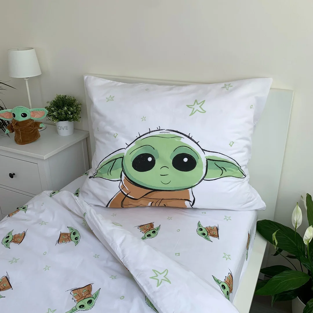 Pościel bawełniana 140x200 Star Wars Baby Yoda biała zielona poszewka 70x90 August 23 — zdjęcie 3