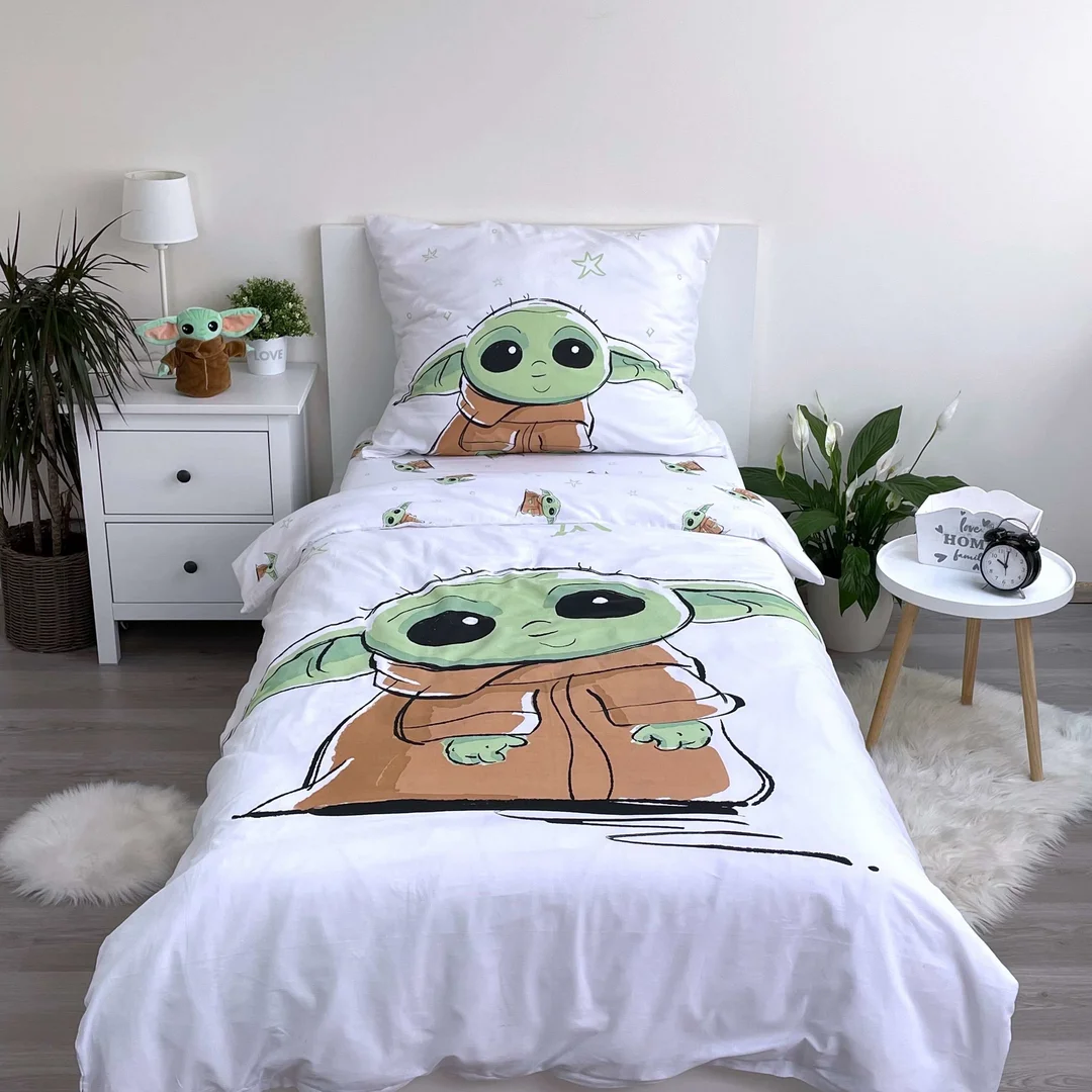 Pościel bawełniana 140x200 Star Wars Baby Yoda biała zielona poszewka 70x90 August 23 — zdjęcie 4