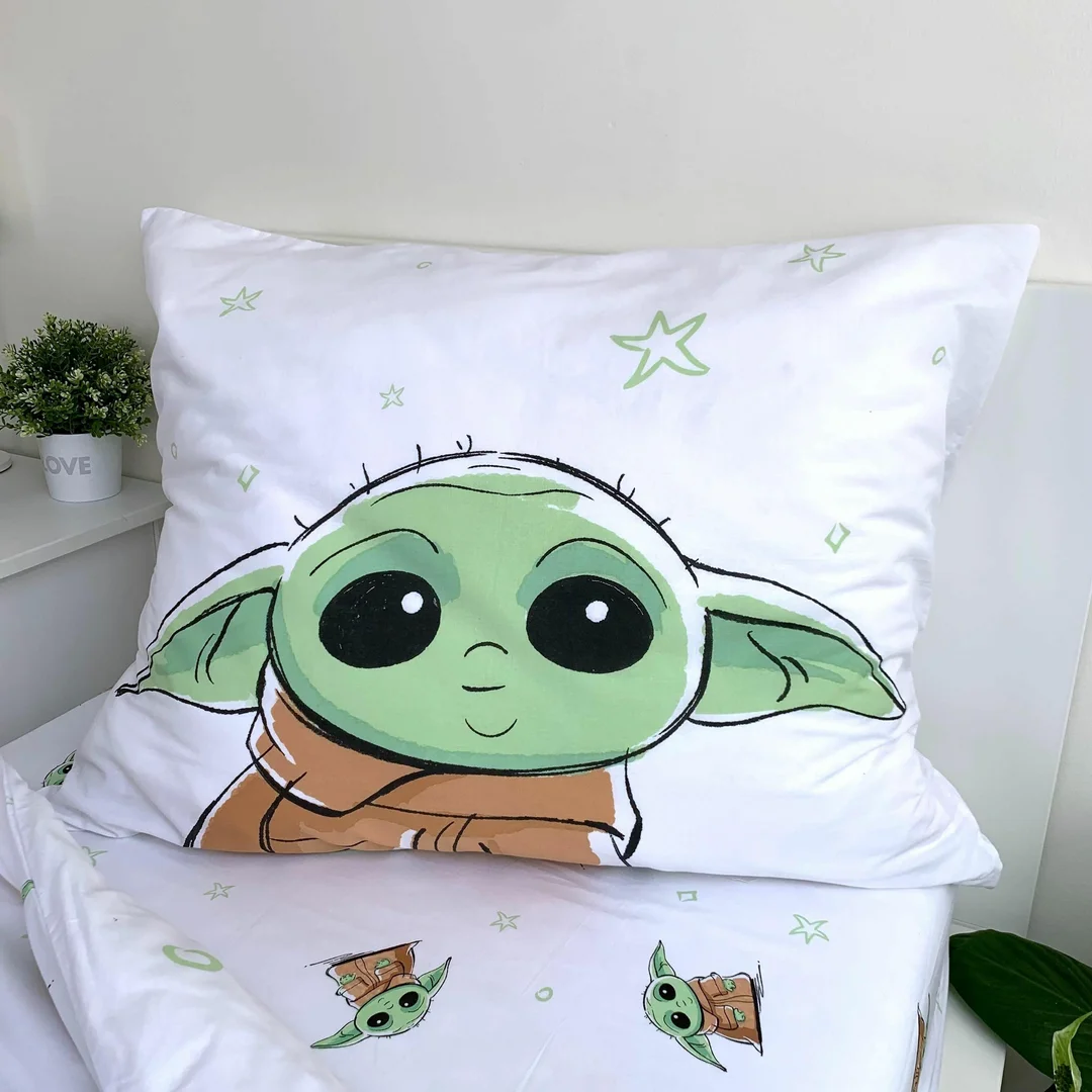 Pościel bawełniana 140x200 Star Wars Baby Yoda biała zielona poszewka 70x90 August 23 — zdjęcie 5