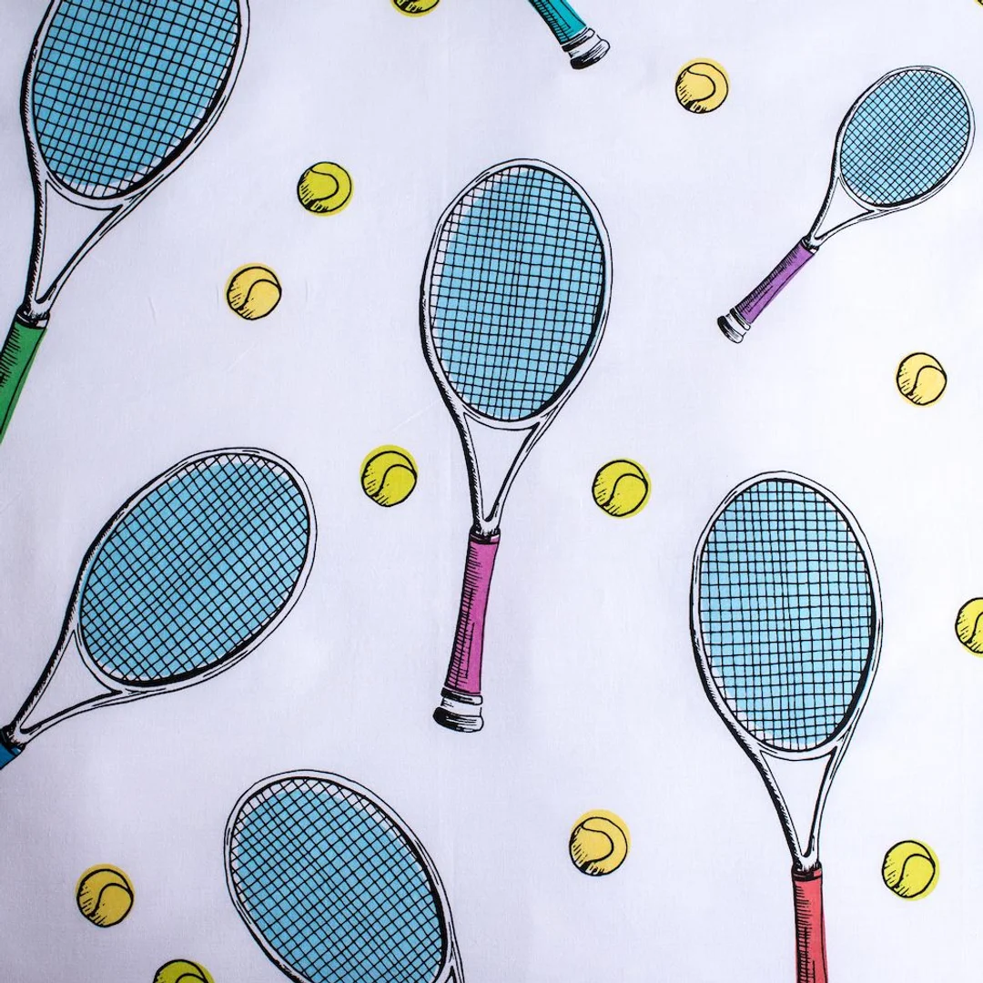 Pościel bawełniana 140x200 Tenis rakiety rakieta do tenisa piłeczki tenisowe boisko zielona biała 5260 poszewka 70x90 sportowa dla fana tenisa — zdjęcie 2