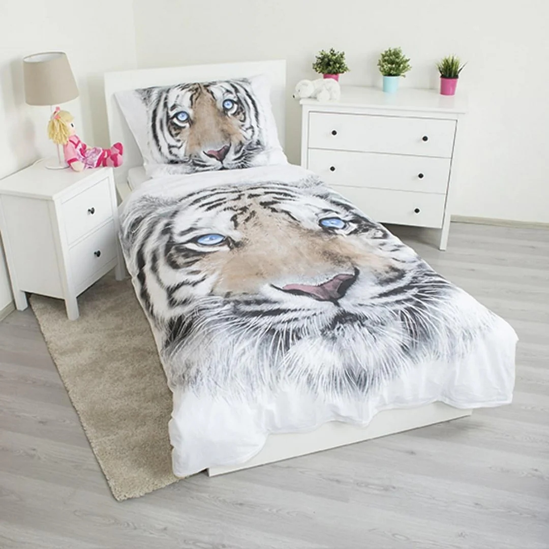 Pościel bawełniana 140x200 Tygrys biały 8088 Tiger white poszewka 70x90 — zdjęcie 2
