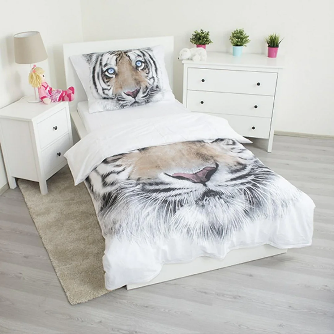 Pościel bawełniana 140x200 Tygrys biały 8088 Tiger white poszewka 70x90 — zdjęcie 3