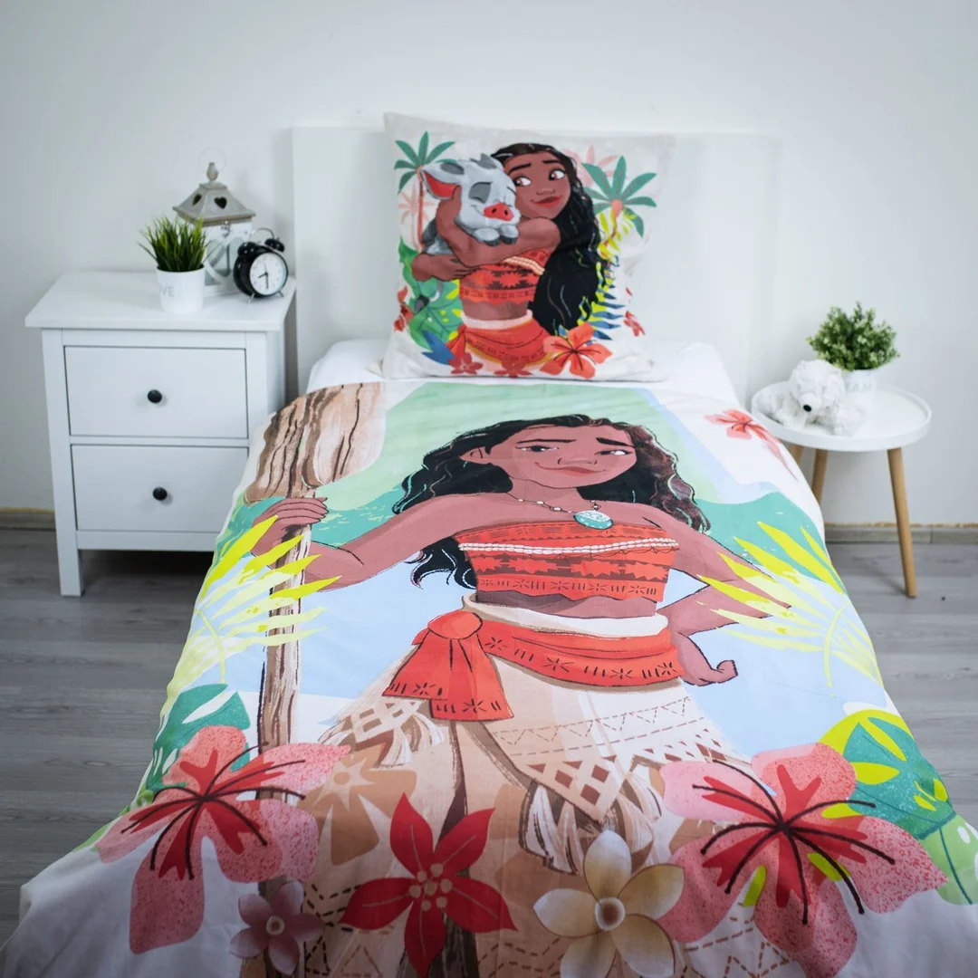 Pościel bawełniana 140x200 Vaiana Tropicool biała kolorowa JF24 — zdjęcie 2