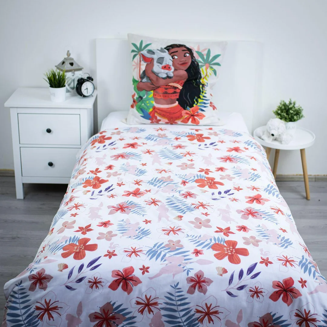 Pościel bawełniana 140x200 Vaiana Tropicool biała kolorowa JF24 — zdjęcie 4