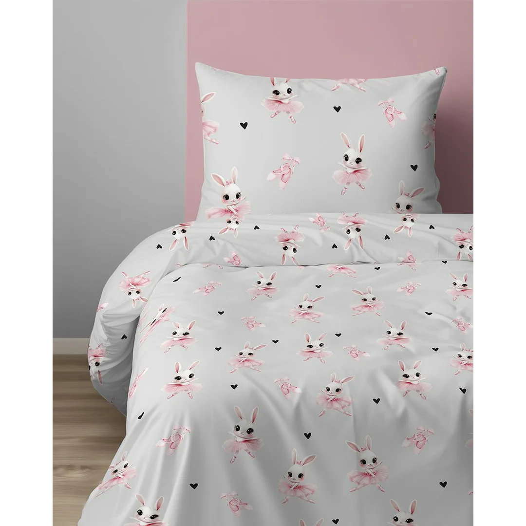 Pościel bawełniana 160x200 - 5858A - szara w króliczki baletnice - XOXO Dreams — zdjęcie 2