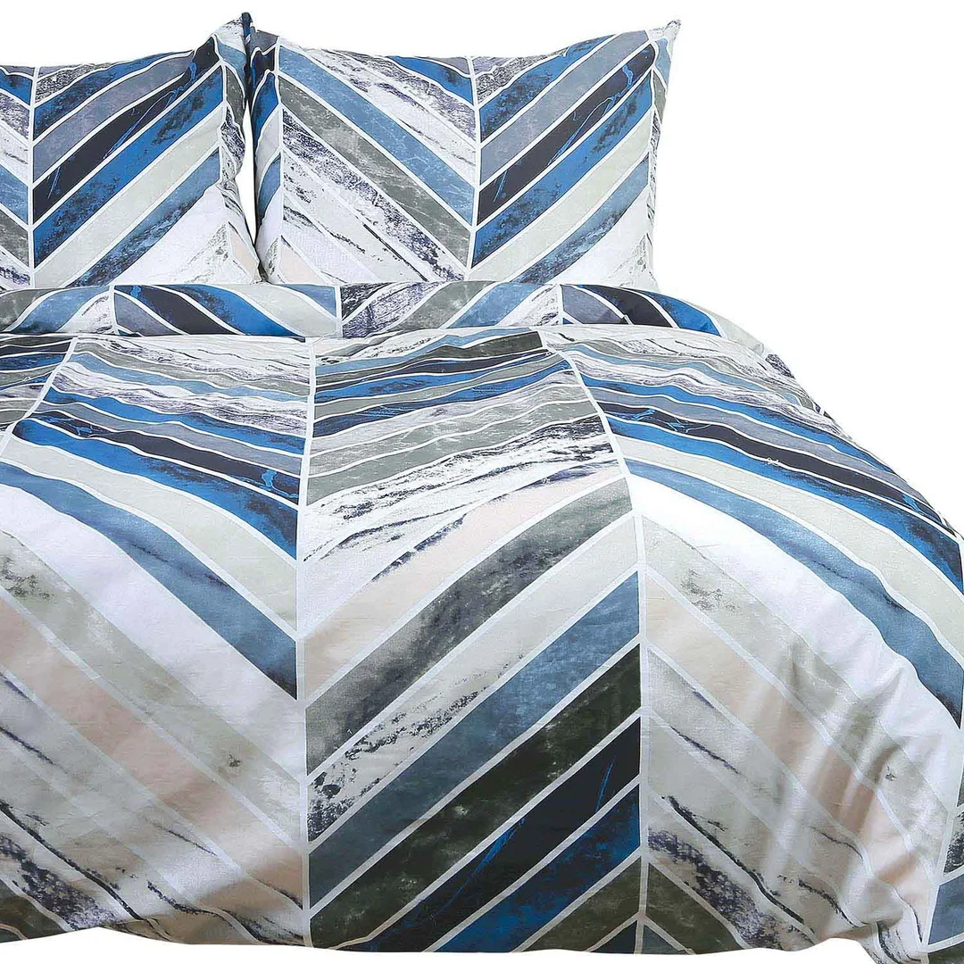 Pościel bawełniana 160x200 biała niebiesko-szara w geometryczną jodełkę – CottonLove — zdjęcie 9