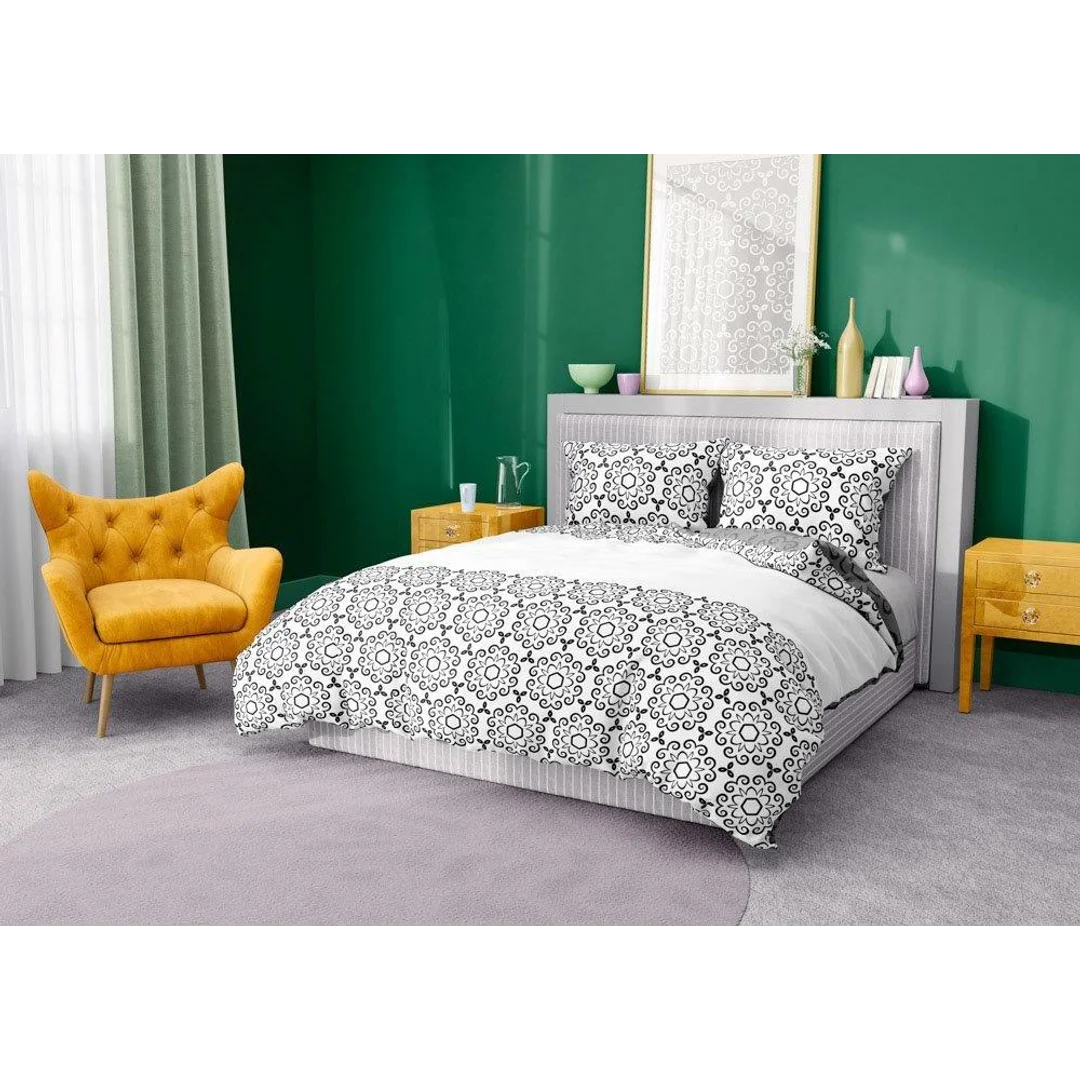Pościel bawełniana 160x200 Glamour 017 szara biała ornament Faro 01 — zdjęcie 2