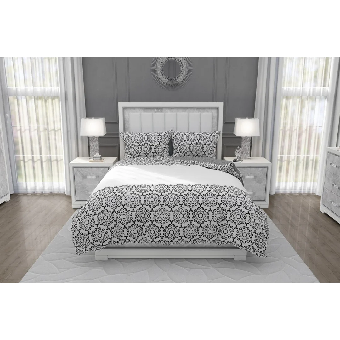 Pościel bawełniana 160x200 Glamour 017 szara biała ornament Faro 01 — zdjęcie 3