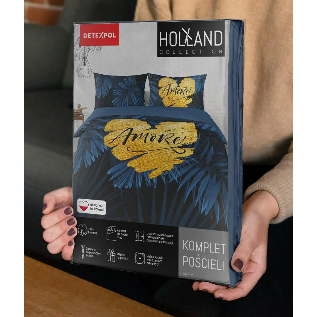 Pościel bawełniana 160x200 granatowa amore w liście 4414 A Holland 35 — zdjęcie 11