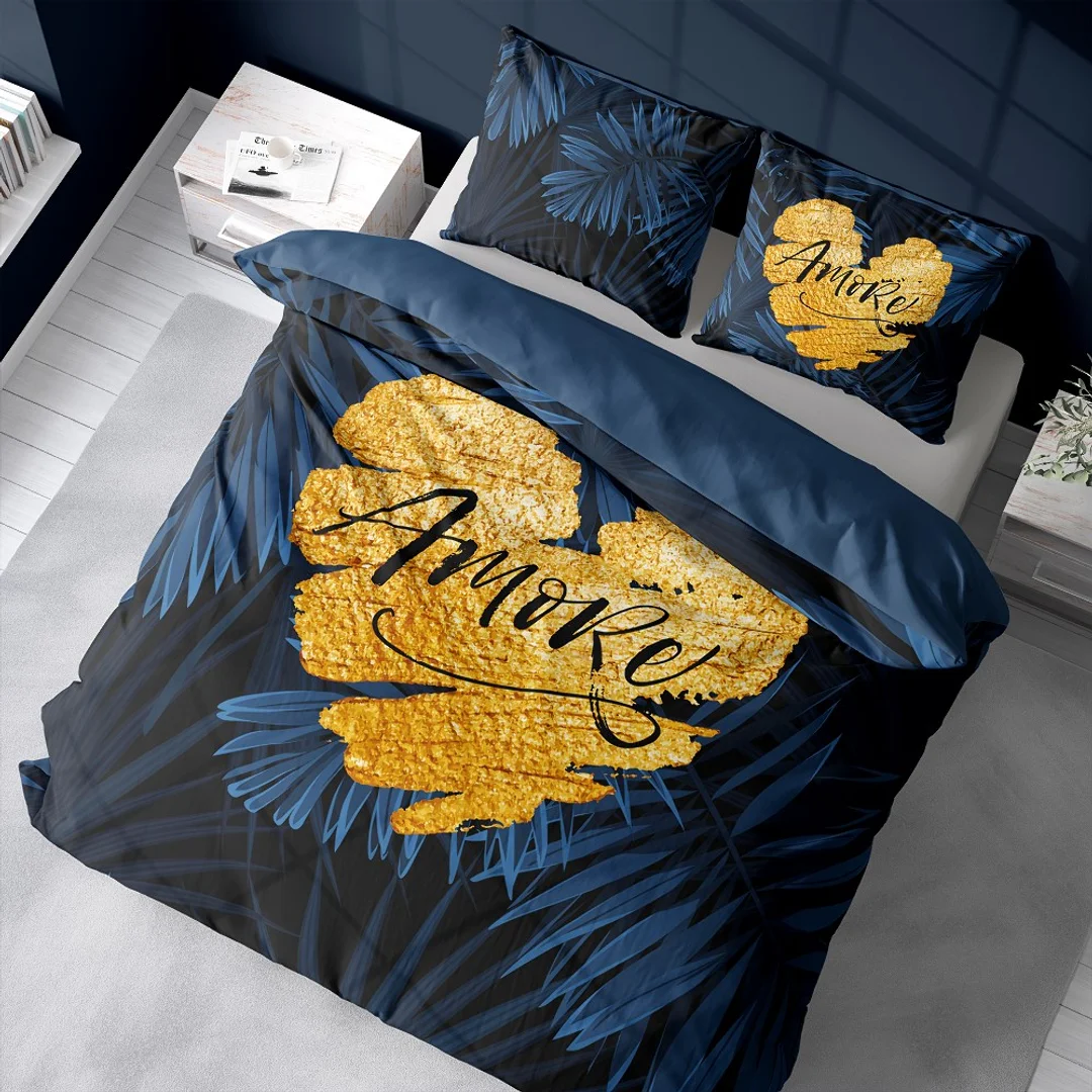 Pościel bawełniana 160x200 granatowa amore w liście 4414 A Holland 35 — zdjęcie 4