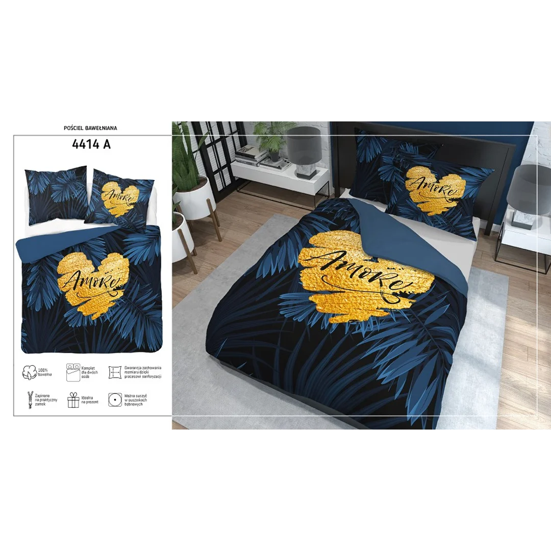 Pościel bawełniana 160x200 granatowa amore w liście 4414 A Holland 35 — zdjęcie 5