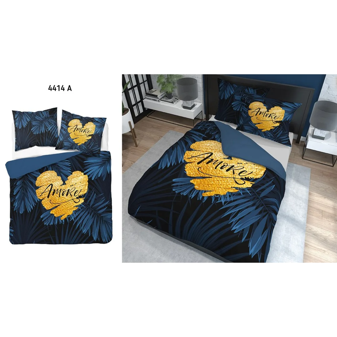 Pościel bawełniana 160x200 granatowa amore w liście 4414 A Holland 35 — zdjęcie 6