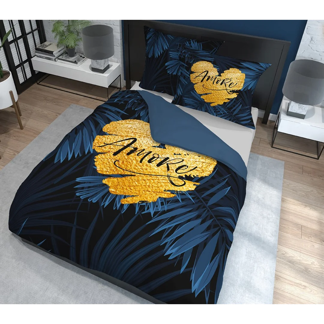 Pościel bawełniana 160x200 granatowa amore w liście 4414 A Holland 35 — zdjęcie 7
